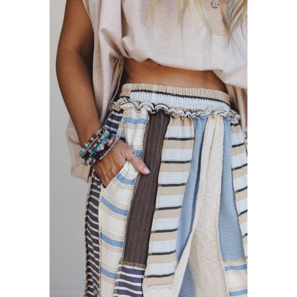 Oli & Hali Cream Blue Multicolor Striped Pants - Picture 7 of 10
